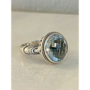 EFFY Pale Green Amethyst Cocktail Ring Sterling Silver & 18K Gold Size 7